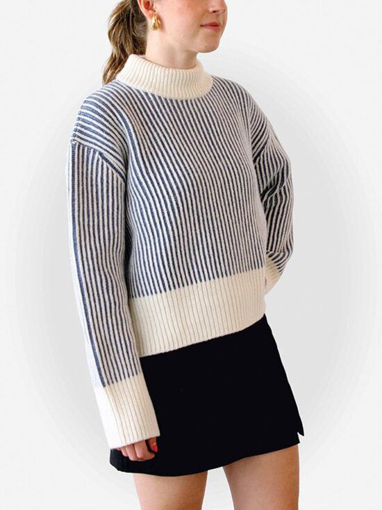 POPPY BARLEY Aspen Mockneck Sweater, caramel/white, sz M - Picture 7 of 7